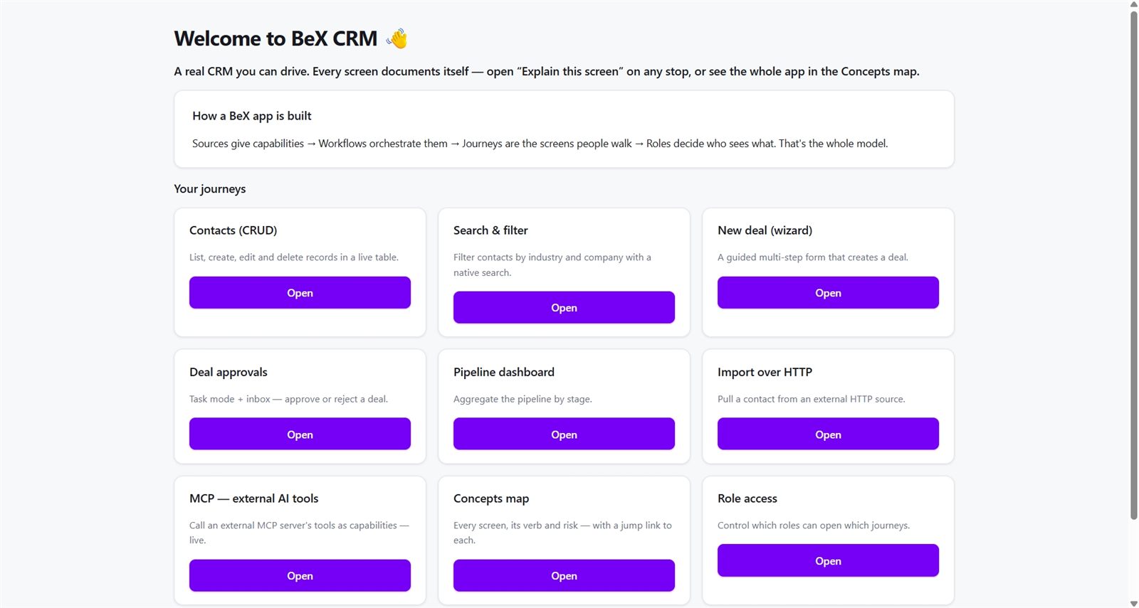 3D App Studio — a running BeX CRM application