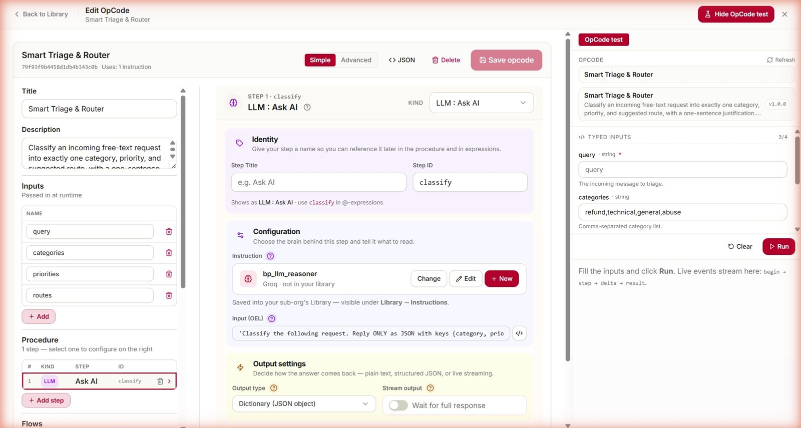 DE Studio — building an OpCode workflow